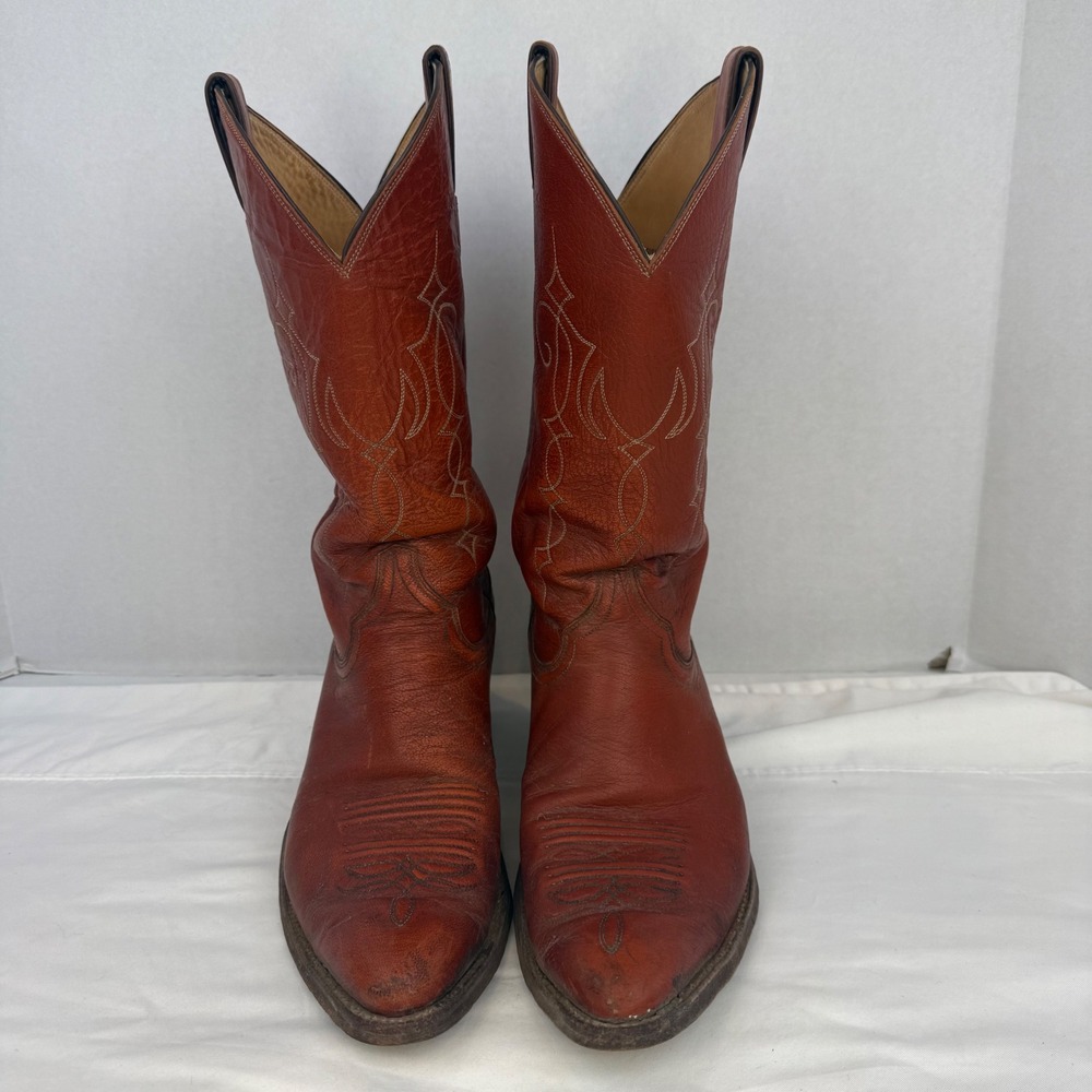 Justin Vintage Mens Cowboy Boots Reddish Brown Leather Western Pointed Toe 9D - Picture 3 of 12